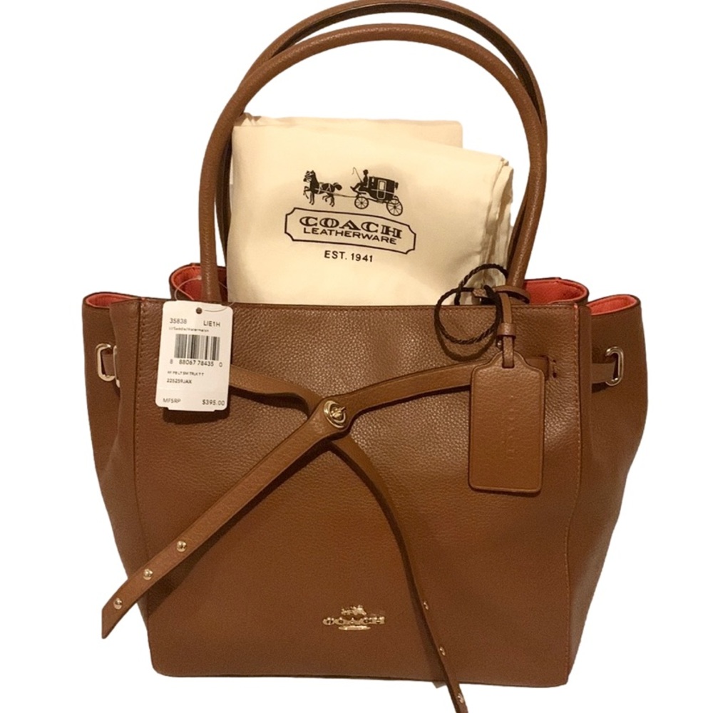 💐 COACH 35838 💐 SADDLE WATERMELON TURNLOCK TIE SMALL LEATHER SATCHEL MSRP $395